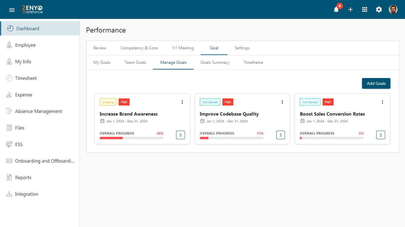 Manage Goals