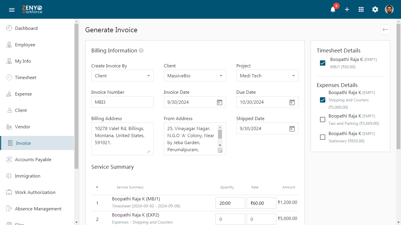 Invoice Generation