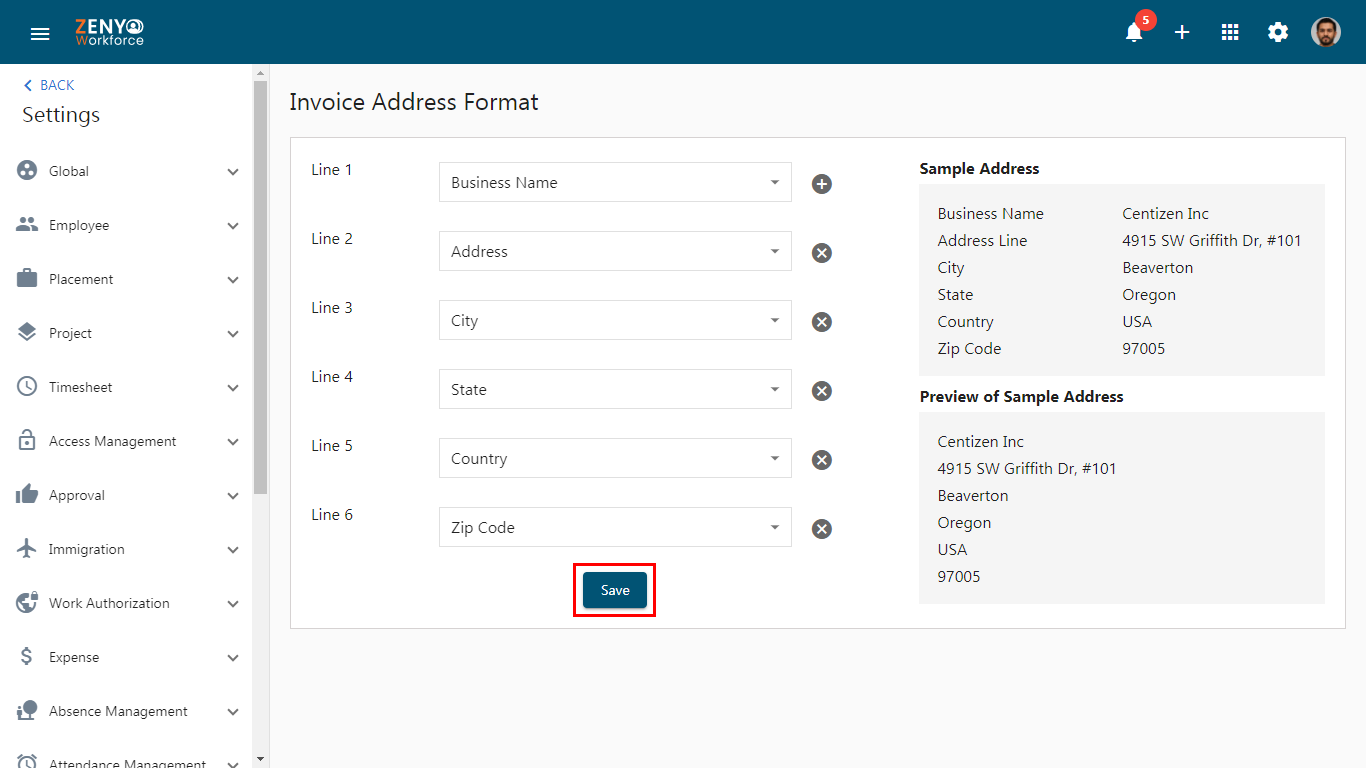 Invoice Address Format