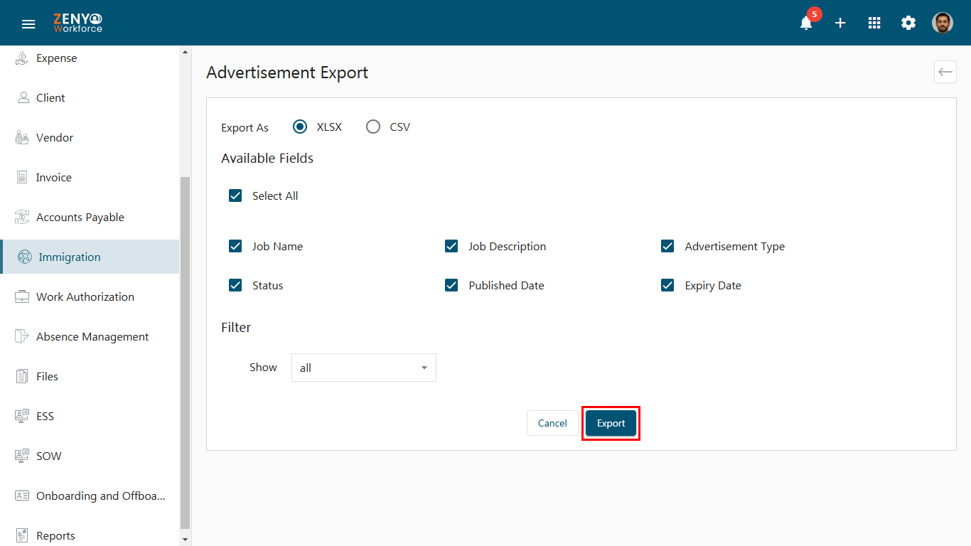 advertisement export